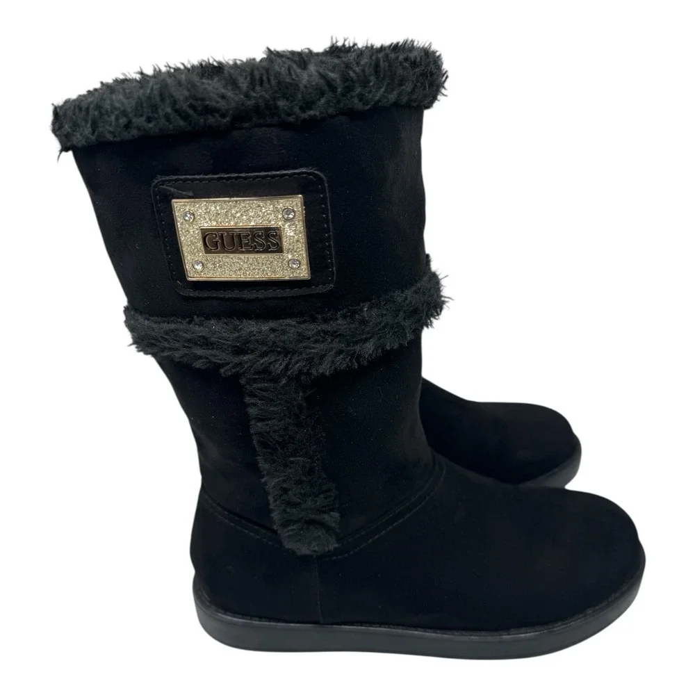 Guess🔥Black Magic 🎱Faux Suede Y2k Fur‎ Trim Bling💎Winter Boots 6 Cozy Core